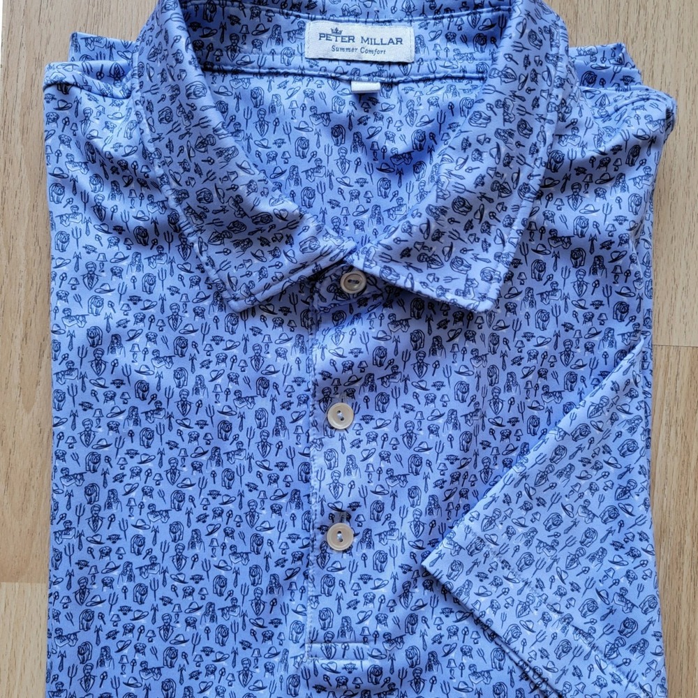 Peter Millar Light Blue Golf Icon Print Polo